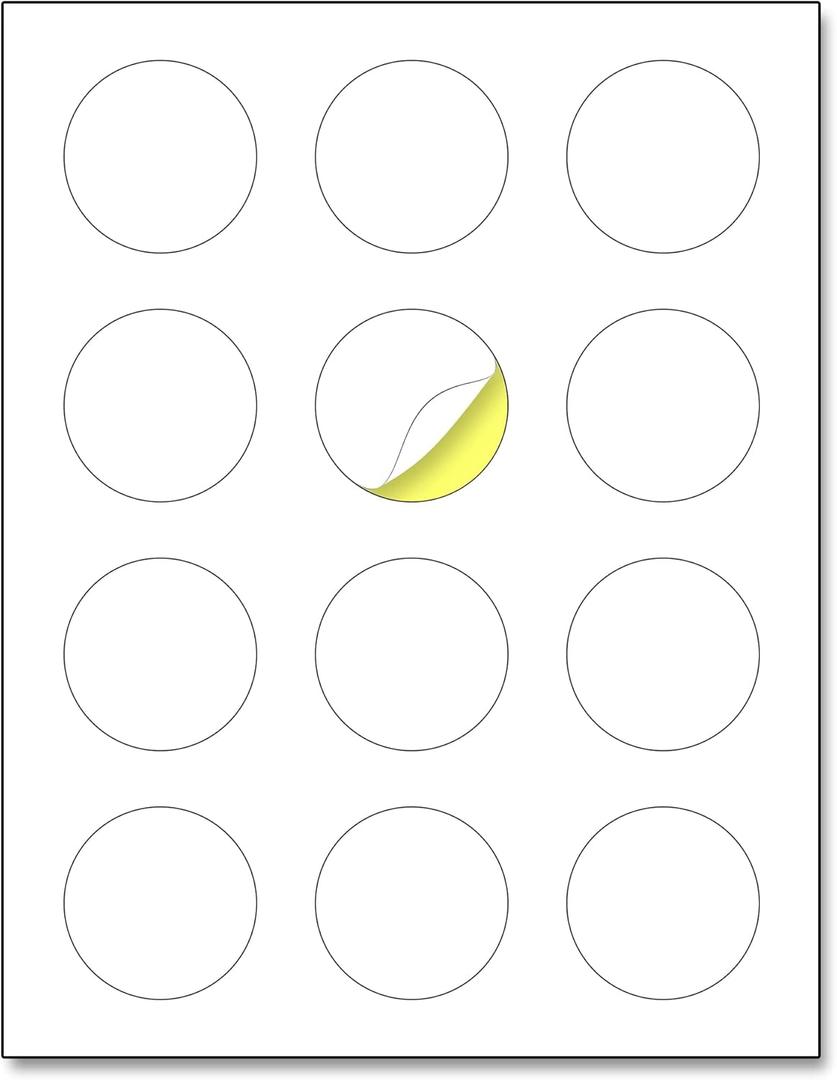 2" Round Matte White Sticker Label, Laser/Inkjet Printing - Letter Size, 200 Sheets