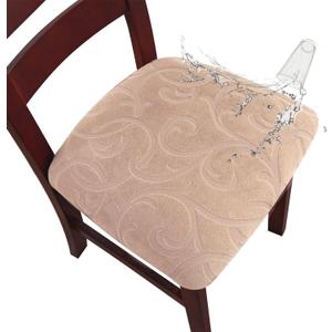 Genina Waterproof Chair Seat Covers Dining Room Chair Covers Stretch Seat Cover for Dinning Room Chair Protector Slipcovers for Kitchen, Hotel (2, Flower Pattern-Khaki)