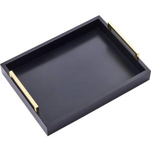 16"x12" Serving Trays with Handles, Black Decorative Serving Tray, Ottoman Trays for, Living Room, Bathroom, and Outdoors Decorative Trays (Black)