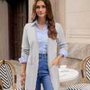 GRACE KARIN Long Cardigan Sweaters for Women Business Casual Fall Outfits | Pockets, Scalloped Placket, Open Front Long Sleeve Business Casual Outfits, Knit Teacher Outfits, Lightweight Sweater Blazer (Gray), M