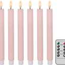 Spring Taper Candles Pastel Flameless Flickering with Remote Timer, Battery Operated Warm Light LED Candles Striped Real Wax Wedding Birthday Party Decor 6 Pack (0.78 X 9.45 Inchs)