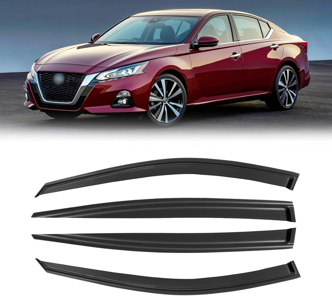 Rain Guards for 2019-2025 Nissan Altima, Out-Channel Window Visor Shields Vent Deflector Shade Wind Dark Smoke 2020 2021 2022 2023 2024 19 20 21 22 23 24 25, Tape-On Outside-Mount, 4PCS
