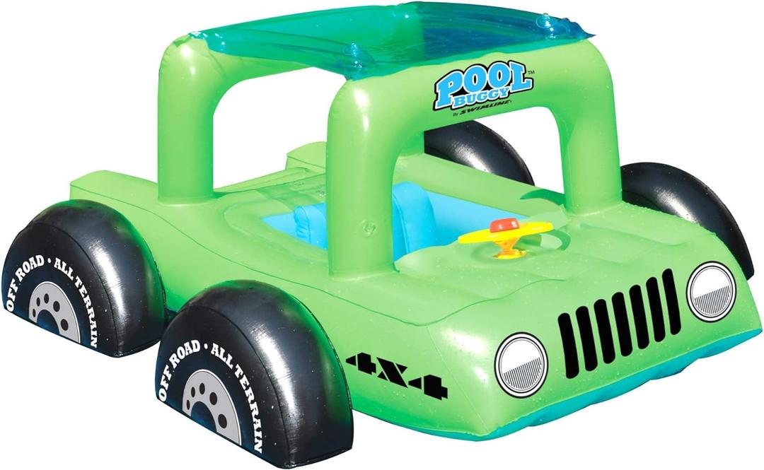 Swimline Inflatable Swimming Pool Float Ride-On Mattress Lounger Raft  Fun Poolside Relaxation for Crew, Buggy Car, Green, 41"