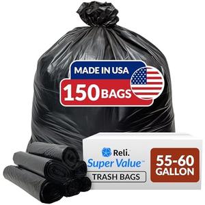 Reli. 55-60 Gallon Trash Bags Heavy Duty | 50-60 Gallon | Large Black Garbage Bags | Made in USA