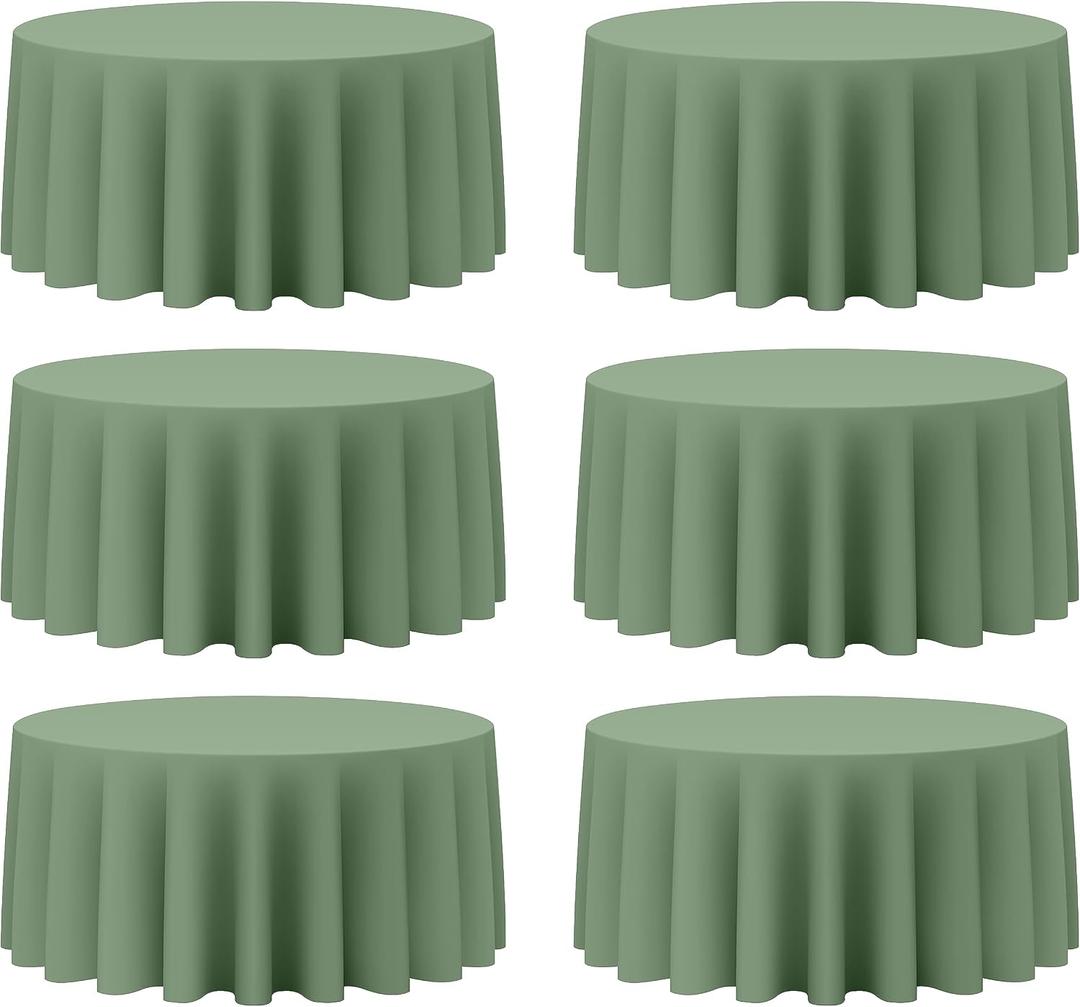 BRILLMAX 6 Pack Sage Green Round Tablecloths 132 Inch for 72" Tables