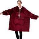 Qeils Oversized Wearable Blanket Hoodie, Comfy Sherpa Sweatshirt Pullover Jacket (Large Pocket, Burgundy, Adult, One size)