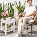 LZRS Round Adirondack Side Table Double End Table, Outdoor Side Tables for Patio, Backyard,Pool, Indoor Companion, Easy Maintenance & Weather Resistant(White)