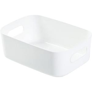 Plastic Storage Basket, Desktop Storage Basket with Handle Reusable PP Cosmetic Storages Box Desktops Sundries Organizer with Handle for Household(Small-White)