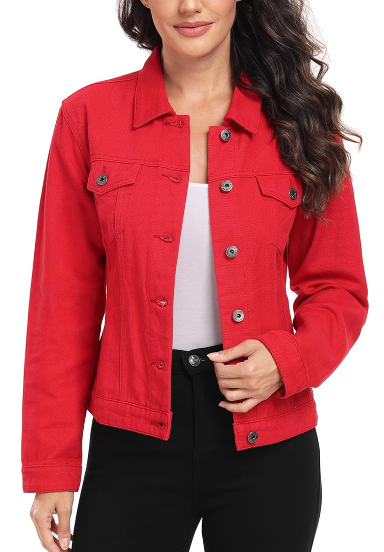 Women's Denim Jackets Button Up Long Sleeve Basic Trendy Trucker Jackets, 2XL
