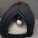 Bedsure Cat Beds for Indoor Cats - 2 in 1 Cat Cave House Tent for Kittens and Small Pets with Removable Washable Cushioned Pillow, Foldable Kitten Hideaway with Non-Slip Bottom, Dark Grey, 16 inches