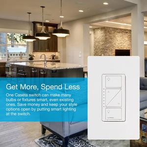 Lutron Caseta Original Smart Dimmer Switch (Lutron Smart Hub Required), for LED Lights, 150 Watt, Single-Pole/3-Way, No Neutral Required, PD-6WCL-WH, White