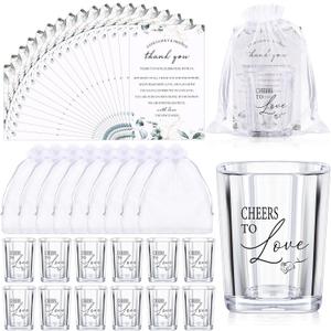 Sliner 50 Set Wedding Favors for Guests Bulk 2oz Acrylic Cheers to Love Shot Glasses with Thank You Cards Organza Bags for Guest Souvenirs Wedding Gifts Newlyweds Bridal Shower Party (Cylinder)