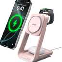 3 in 1 Charging Station for iPhone, for Magsafe Wireless Charger with Cooling Fan for iPhone 17 16 15 14 13 12 Series & Apple Watch Charger, Wireless Charging Station for AirPods 4/3/Pro (Pink)