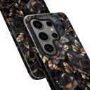 Case for Samsung Galaxy S25 Ultra,Stained Glass Gold Dark Academia Flower Phone Case Military-Grade Drop Protection Cover for Women Girl - Glossy