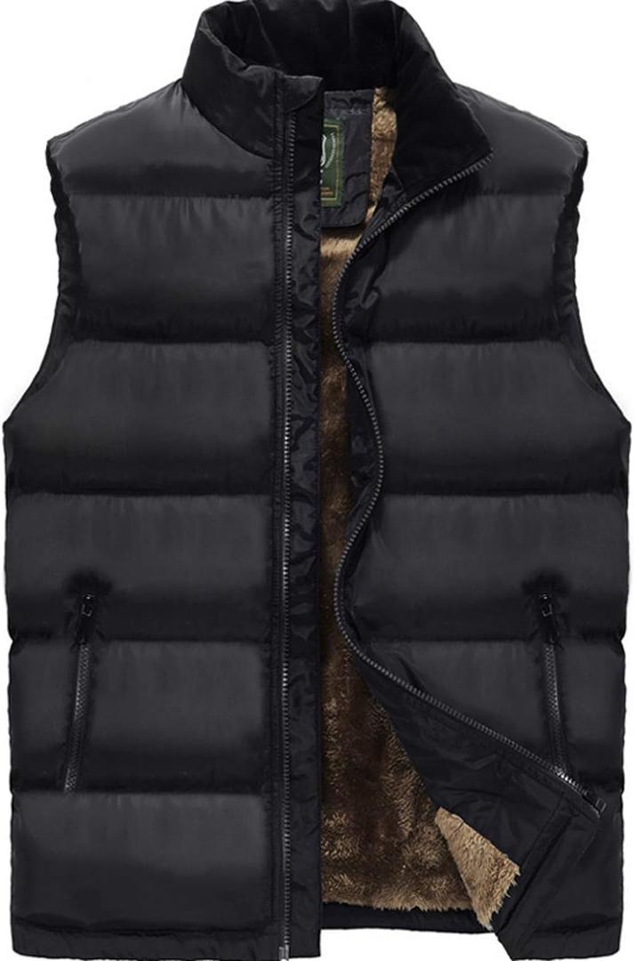 XinYangNi Men's Winter Warm Outdoor Padded Puffer Vest Thick Fleece Lined Sleeveless Jacket (Black, XXL)