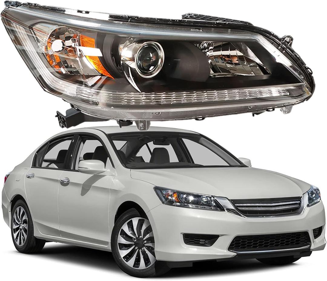 munirater Black Housing Projector Headlight Assembly Passenger Side Replacement for Accord 2013-2015 4-Door Sedan Halogen Headlight Headlamp