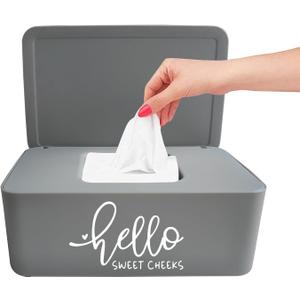 Moorfowl Hello Sweet Cheeks Flushable Wipes Holder Baby Wipes Dispenser Container Cute Funny Rustic Farmhouse Bathroom Decor (Grey)