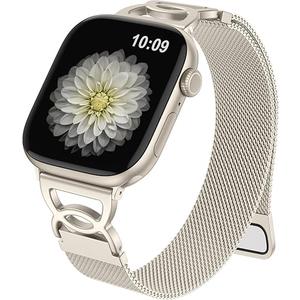 Adorve Slim Milanese loop Compatible with Apple Watch Bands 40mm 41mm 38mm 42mm Women, Thin Stainless Steel Mesh Loop Magnetic Wristbands for iWatch SE3 Series 11 10  (Starlight, 38mm/40mm/41mm/(42mm-series 11 10))