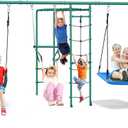 Hapfan Swing Sets for Backyard with Monkey Bars, Belt Swing, Platform Swing, Climbing Net, Trapeze Bar, Outdoor Playset for Kids