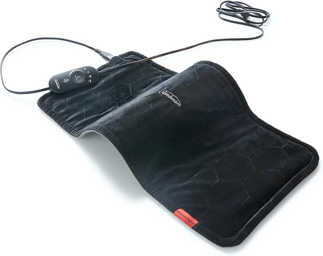 Sunbeam AdvancedHeat King-Sized Heating Pad, Sunbeam Heating Pad for Tough Pain Relief (12 x 24 Inch, Black)