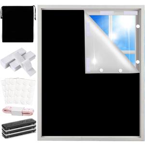 100% Blackout Shades Curtains for Bedroom 57x 79Inch, No Drill, Portable, DIY Cut, Removable, Black Out Blinds Window Cover for Baby Nursery, RV, Media Room, Hook Loop Tape Straps Stickers, Magnetic Clips