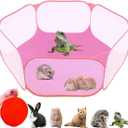 Small Animals Tent,Reptiles Cage,Breathable Transparent Pet Playpen Pop Open Outdoor/Indoor Exercise Fence,Portable Yard Fence (Pink)