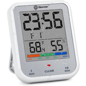 Geevon Digital Bathroom Clock, Waterproof Shower Timer with Large Touch Screen, Battery Operated Bathroom Wall Clock with Temperature & Humidity Display - Suction Cup/Hanging Hole/Stand (Silver)