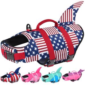 Malier Dog Life Jacket, Ripstop Dog Life Vest with High Buoyancy for Swimming Boating, High Visibility Shark Puupy Lifesaver for Small Medium Large Dogs (Plaid, Medium)