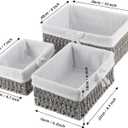 SHEUTSAN 3 PCS 3 Sizes Gray Woven Storage Basket with Removable Liner, Decorative Paper Rope Woven Storage Bin for Organizing and Storing