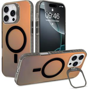 Cute Case for iPhone 16 Pro Max Case with Stand for Women Girls Men [Compatible with Magsafe] Aesthetic Glitter Sparkly Bling Magnetic Phone Cover with Camera Lens Kickstand, Iridescent Black