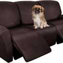 ANARACHON Recliner Couch Cover Leather Look Recliner Sofa Covers for 3 Cushion Reclining Sofa Slipcovers 8-Pieces Furniture Protector Spandex Fabric Washable (3 Seater, 01 Chocolate)