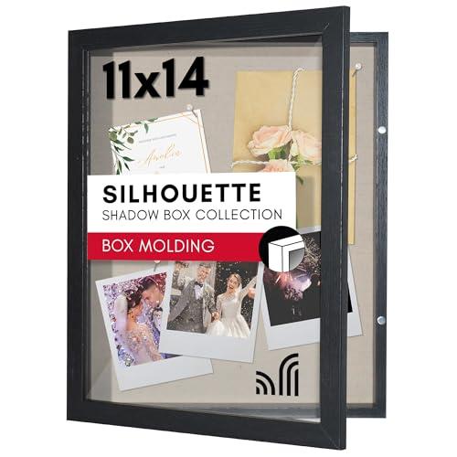 Americanflat Front Opening 11x14 Shadow Box Frame with Shatter-Resistant Glass - Silhouette Collection - Shadow Box Display Case for Tabletop and Wall Display - Black