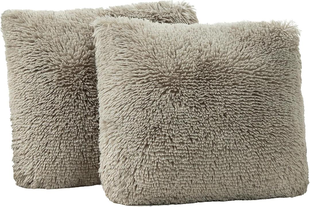 4 x TOONOW Set of 2 Decorative Throw Pillow Covers 18x18,Fluffy Pillow CoversLuxury Faux Fur Sofa Pillow Covers for Sofa Couch Living Room Bedroom, No Pillow Insert (Pumice Stone)