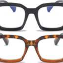 REAVEE 2 Pack Oprah Style Oversized Reading Glasses for Women Men Blue Light Blocking, Ladies Stylish Retro Square Large Computer Readers (Black/Leopard 1.5x)