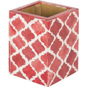 Handicrafts Home Bone Inlay Pen & Pencil Holder Red Desk Organizer, 3x3x4