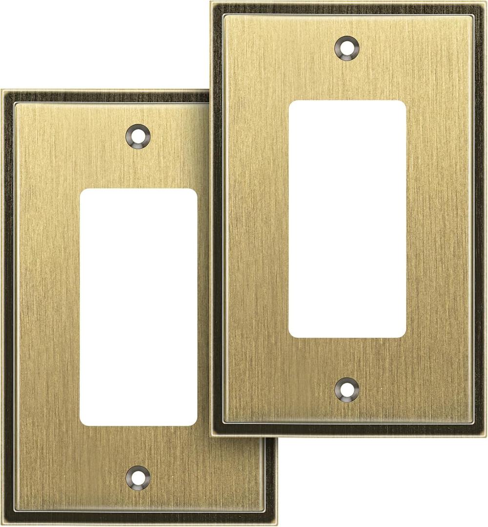 Henne Bery Soft Modern Decorative Wall Plate Switch Plate Outlet Cover (Single Decorator 2PK, Antique Brass)