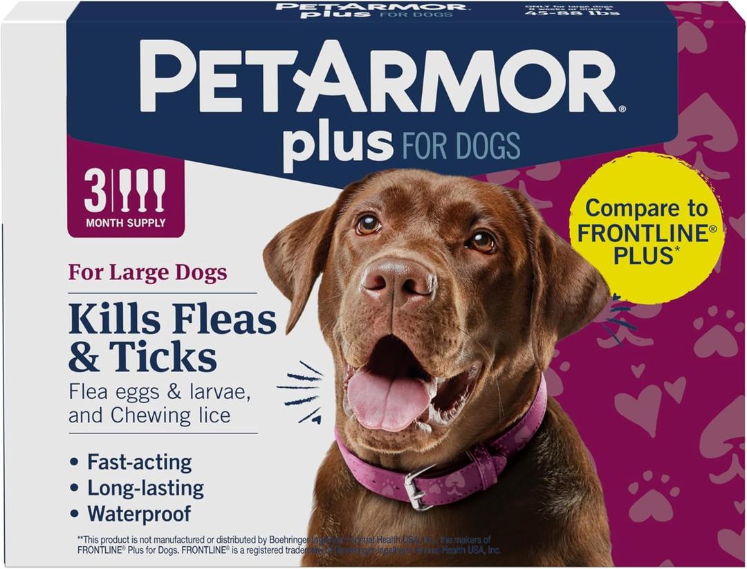 PetArmor Plus Flea and Tick Prevention for Dogs, Large Dog Flea and Tick Treatment, 3 Doses, Waterproof Topical, Fast Acting (45-88 lbs)