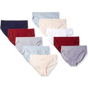 Amazon Essentials Women's Cotton Stretch High-cut Bikini Panty, Pack of 10, Cool Colors/ Warm Shades, Large