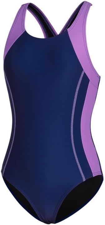 beautyin Girls Swimsuit One Piece Swimwear Athletic Competition Bathing Suit (9-10 Years, Navy/Purple)