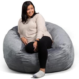 Big Joe Fuf Large Foam Filled Bean Bag Chair with Removable Cover, Gray Plush, Soft Polyester, 4 feet Big (5 foot, Grey)