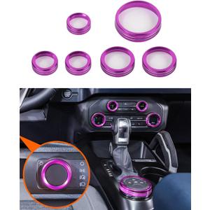 Savadicar CKT01 Billet Aluminum Control Knob Trim Sets, Headlight/4WD/HVAC Climate Control Knob Ring Bezels, Air Conditioner/Radio Switch Cover for 2021-2025 Ford Bronco, Interior Accessories, Purple