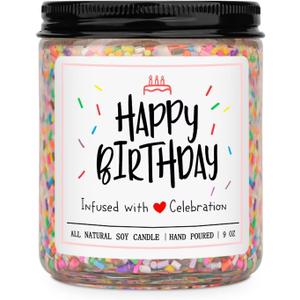 Homsolver Happy Birthday Gifts for Women Men, Vanilla Cream Scent with Sprinkles Candy Birthday Candles, Unique Best Friend Idea Gifts, Handmade Candle Decor
