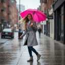SoulRain 48" Large Umbrella –Windproof Stick Umbrellas for Rain, Automatic Open, Vintage Cane Navy Blue big Umbrella with Classic Wooden Handle,Open for 2 Persons adult,for Women & Men(Bright Pink)