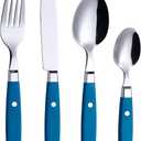 ANNOVA Silverware Set, Retro/Rivet Colorful Stainless Steel Tableware Kitchen Flatware Set Utensils, Includes Dinner Knives, Forks, Spoons & Dessert Spoons (Blue, 24 Pieces)