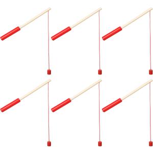 Sumind 6 Pcs Magnetic Fishing Pole Wooden Magnetic Fishing Rods with Magnet Hooks Christmas Game Toy Gifts for Birthday Party(Red,Column)
