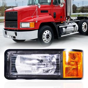 Left headlights for Mack,Replacement Headlamp with turn Signal Bulb Compatible with 1990-2006 Mack CH600 CH612 CH613 CL600 CL700 semi Trucks DOT and SAE Approved