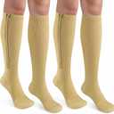 CASMON 2 Pairs Zipper Compression Socks for Women & Men, 15-20 mmHg Closed Toe Knee High Support Sock for Varicose Vein Edema, L-XL