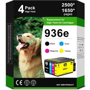 936e Ink Cartridges High Yield (with Chip) Combo 4-Pack Compatible for HP 936e 936 Ink Cartridges for OfficeJet Pro 9125e 9122e 9128e 9130b 9135e Wide Format 9730e Printers (4Pack, BKCMY)