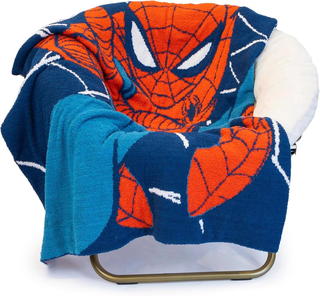Jay Franco Marvel Spiderman Feather Knit Throw Blanket - 50 x 60 Inch Fluffy Fuzzy Blanket for Kids & Adults - Super Soft Lightweight Cozy Bedding, Machine Washable, Official Licensed, Blue