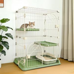 Cat Cage for Indoor Cats, DlY 2-Tier Catio & Cat Playpen with Escape-Proof Spacing, Sturdy Metal Cat Crate Kennel for Kittens, Ferrets & Small Animals